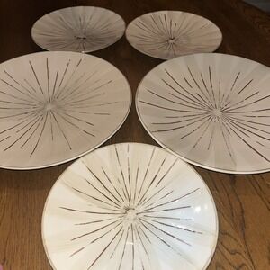 (5pcs) SANCTUARY by Pier 1 ~ (2) Dinner Plates (3) Salad PlatesBrown Starburst